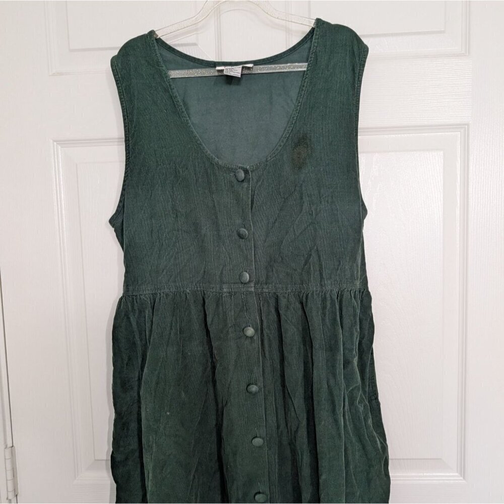Talbots Corduroy Midi Shirt Dress Womens Size 12 Green Cotton Pockets Sleeveless - Picture 2 of 9